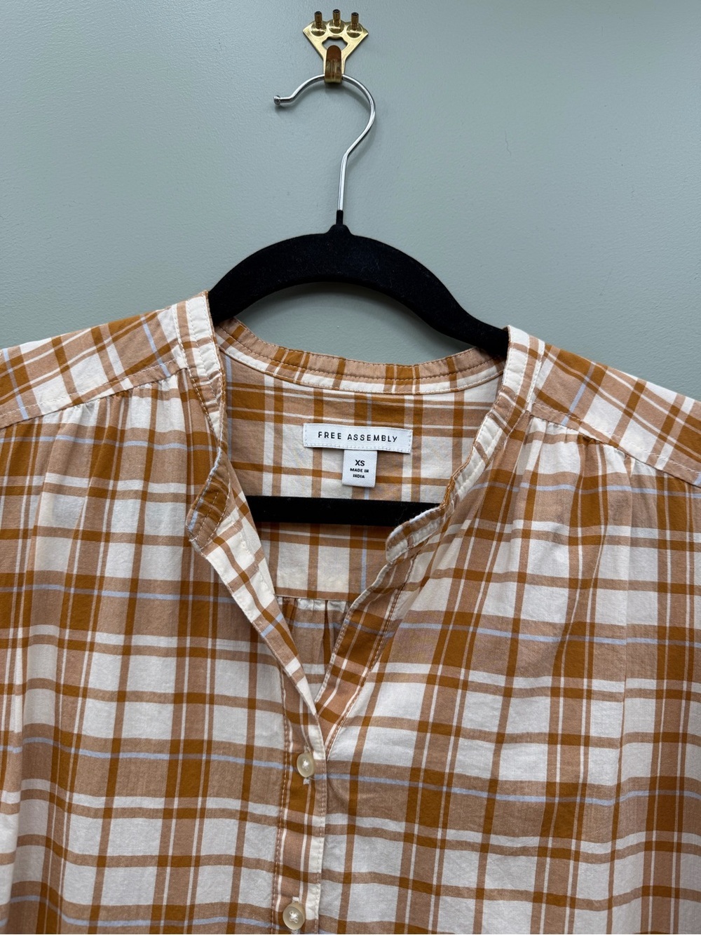 Free Assembly Plaid Mini Dress XS Brown Cream Cotton Prairie Cottagecore - Picture 3 of 8